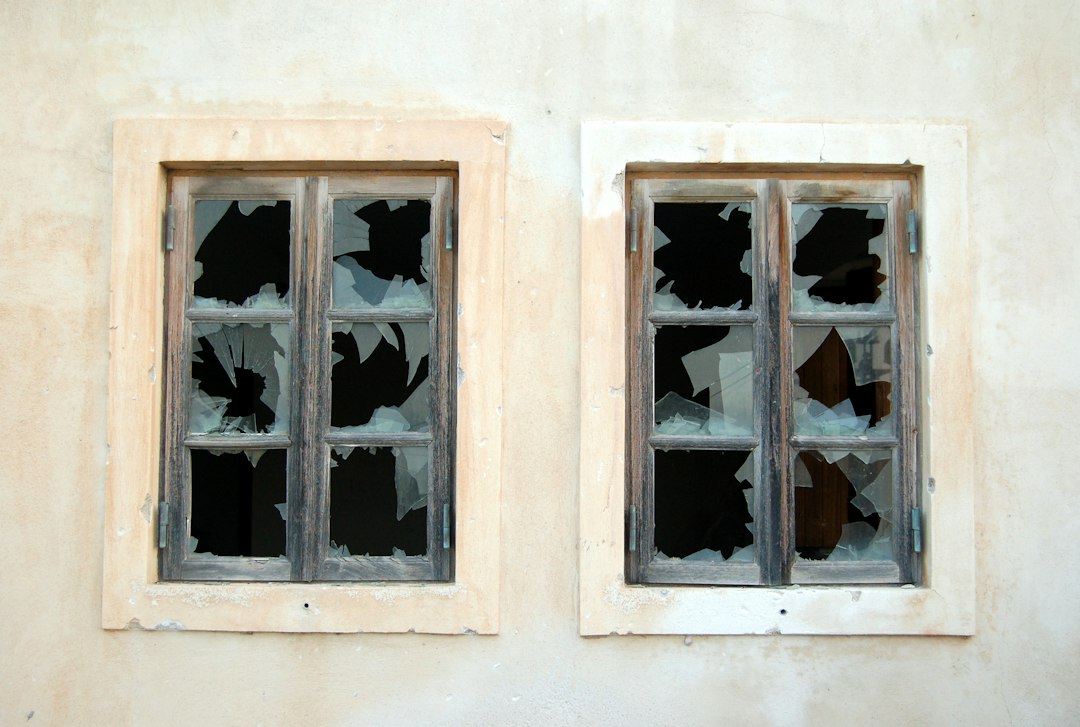 Broken window glass requiring repair